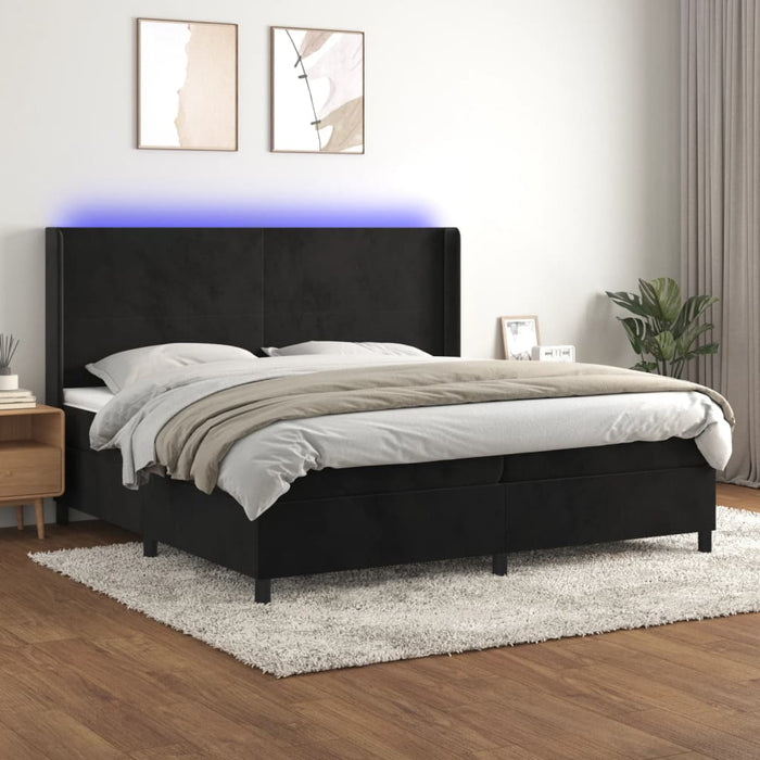 Letto a Molle con Materasso e LED Nero 200x200 cm in Velluto cod mxl 61294