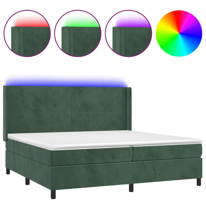 Letto a Molle con Materasso e LED Verde Scuro 200x200cm Velluto cod mxl 63167