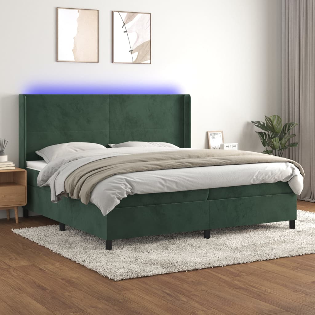 Letto a Molle con Materasso e LED Verde Scuro 200x200cm Velluto cod mxl 63167