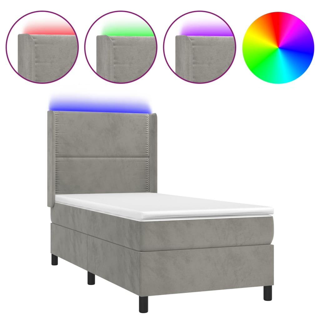 Letto a Molle Materasso e LED Grigio Chiaro 80x200 cm Velluto cod mxl 62813