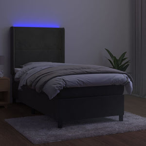 Letto a Molle con Materasso e LED Grigio Scuro 80x200cm Velluto 3139470