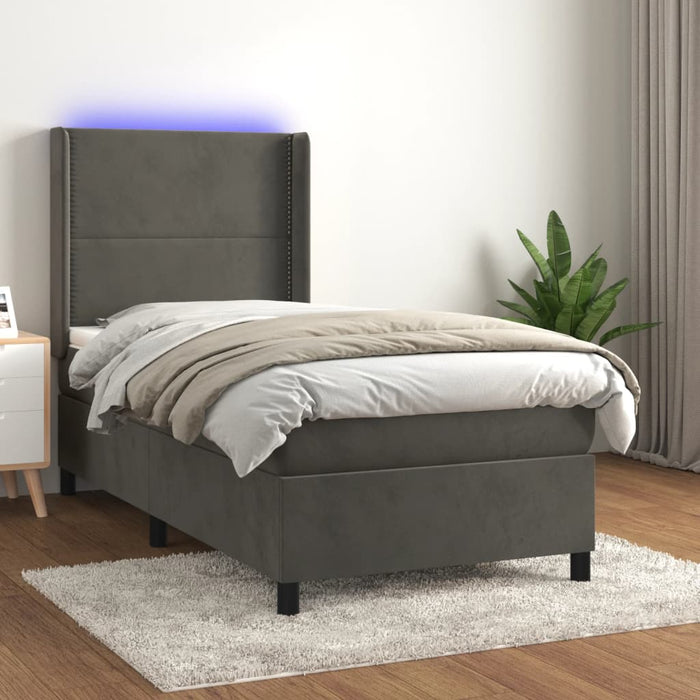 Letto a Molle con Materasso e LED Grigio Scuro 80x200cm Velluto 3139470