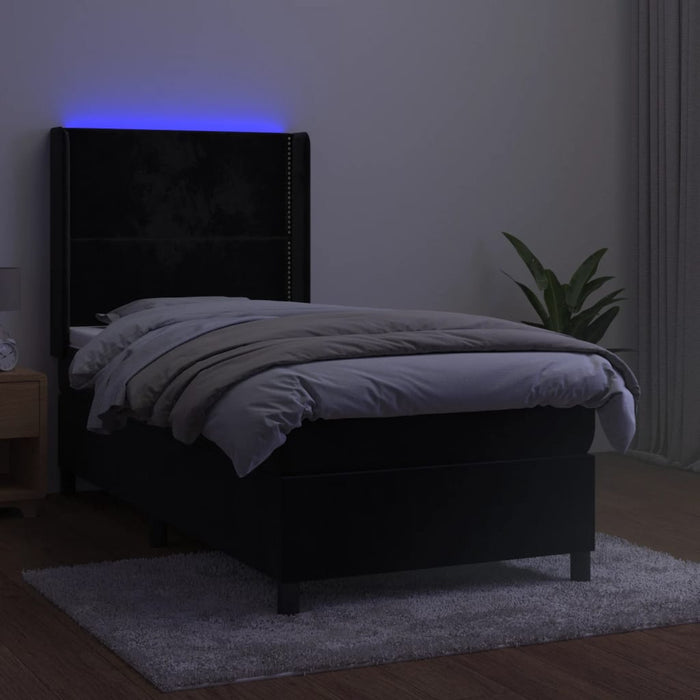 Letto a Molle con Materasso e LED Nero 80x200 cm in Velluto cod mxl 54715