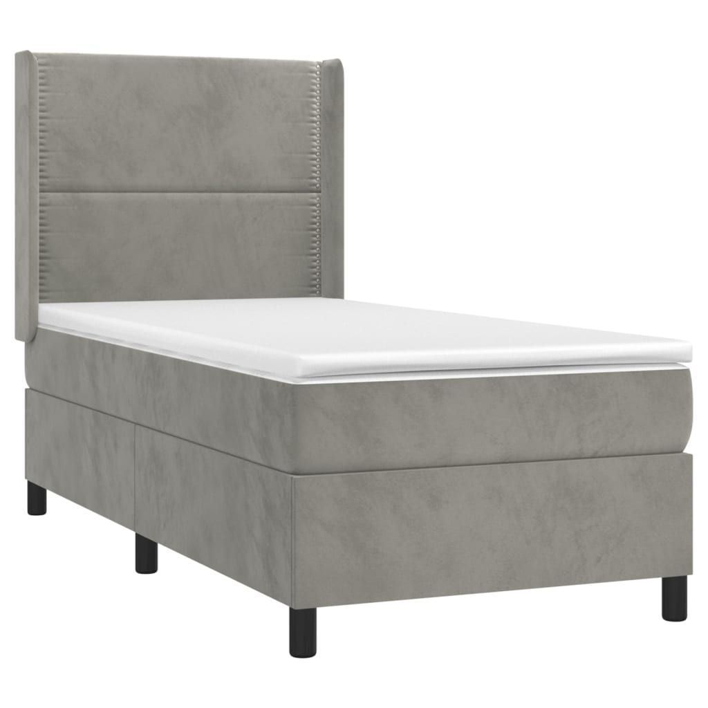 Letto a Molle Materasso e LED Grigio Chiaro 90x200 cm Velluto 3139481