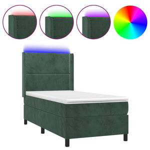 Letto a Molle con Materasso e LED Verde Scuro 90x200cm Velluto 3139484