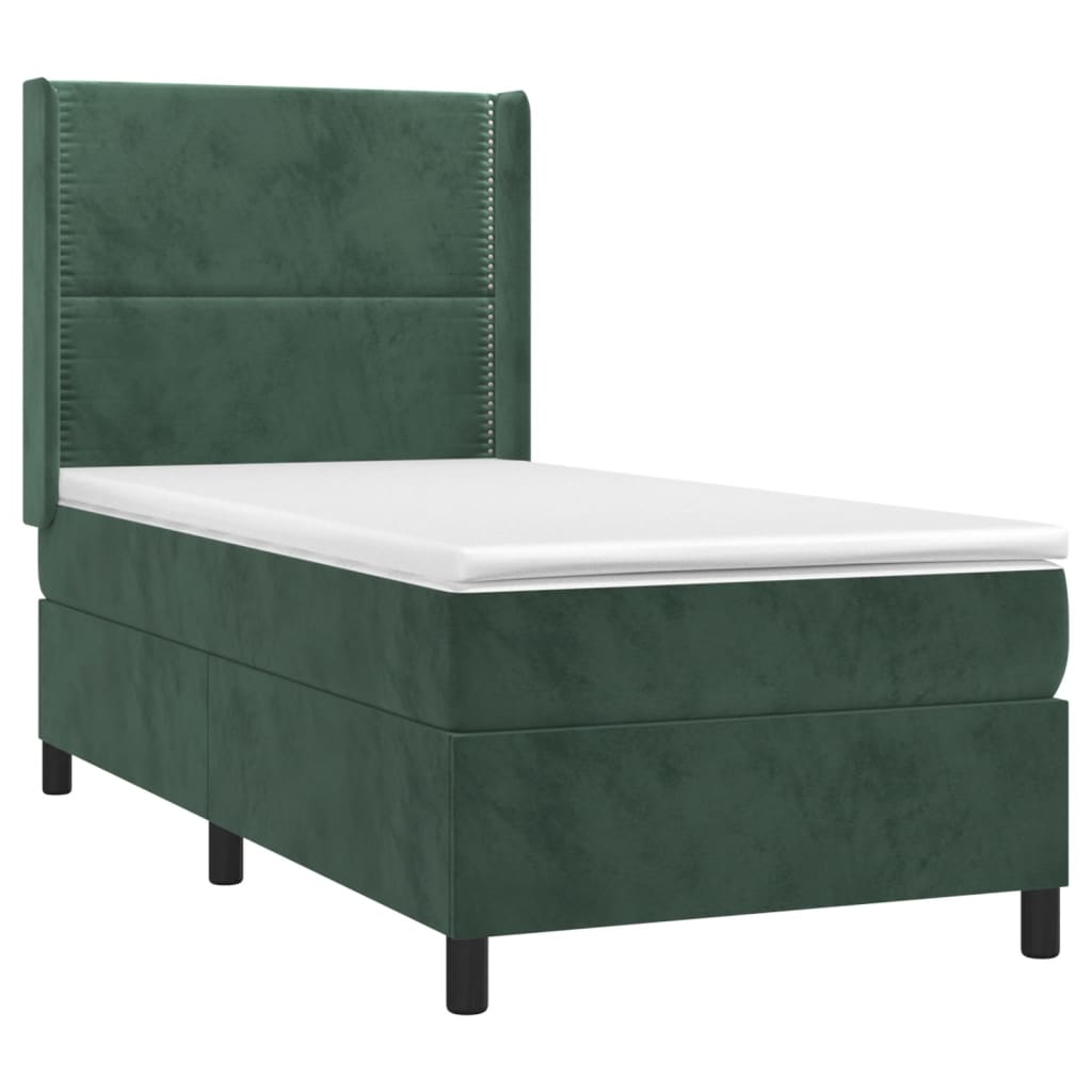 Letto a Molle con Materasso e LED Verde Scuro 90x200cm Velluto 3139484