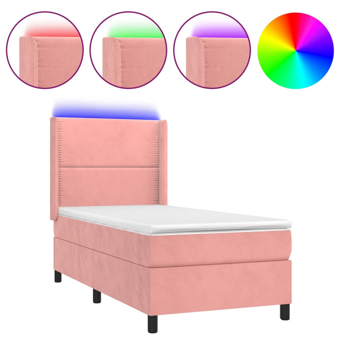 Letto a Molle con Materasso e LED Rosa 90x200 cm in Velluto 3139486