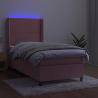 Letto a Molle con Materasso e LED Rosa 90x200 cm in Velluto 3139486