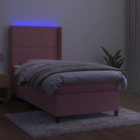 Letto a Molle con Materasso e LED Rosa 100x200 cm in Velluto 3139492