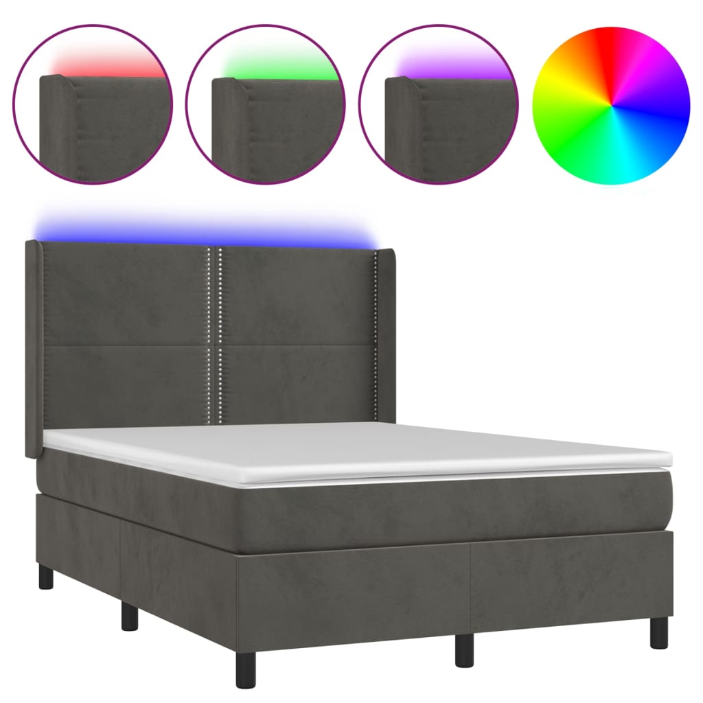 Letto a Molle con Materasso e LED Grigio Scuro 140x190 cm 3139500