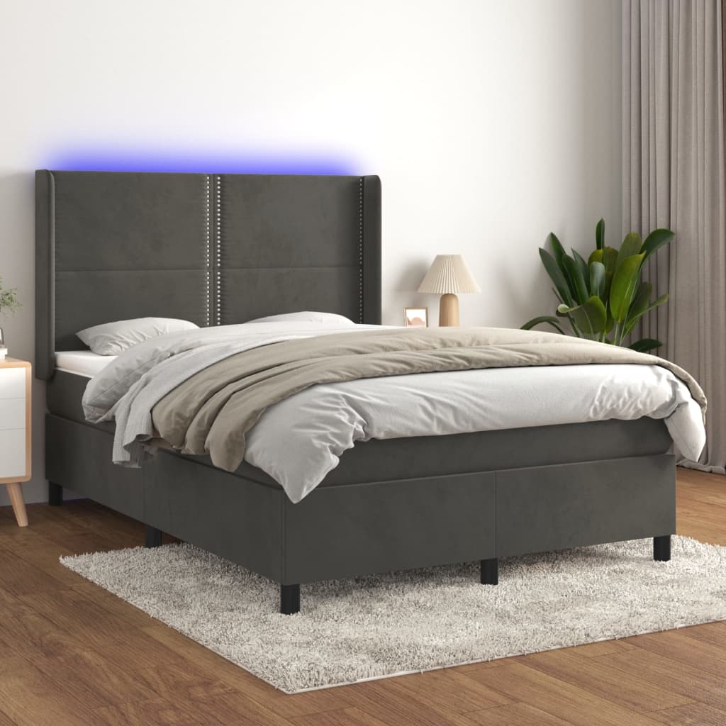 Letto a Molle con Materasso e LED Grigio Scuro 140x190 cm 3139500