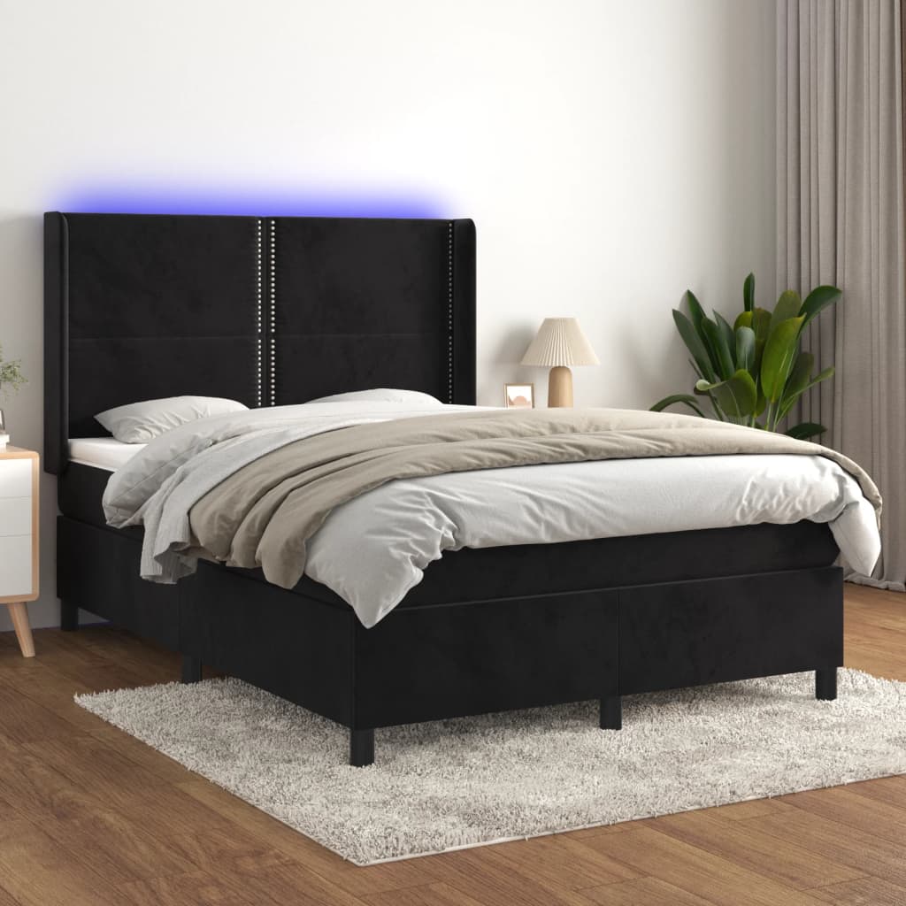 Letto a Molle con Materasso e LED Nero 140x190 cm in Vellutocod mxl 99427