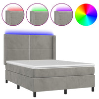 Letto a Molle Materasso e LED Grigio Chiaro 140x200 cm Velluto 3139505