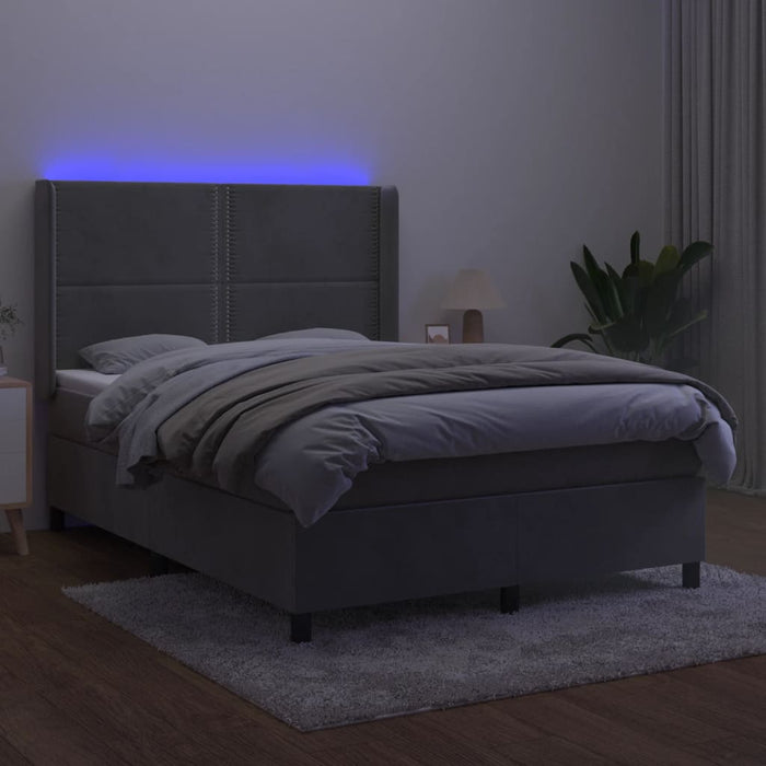 Letto a Molle Materasso e LED Grigio Chiaro 140x200 cm Velluto 3139505