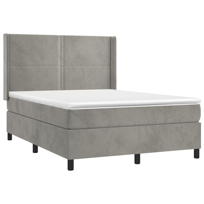 Letto a Molle Materasso e LED Grigio Chiaro 140x200 cm Velluto 3139505