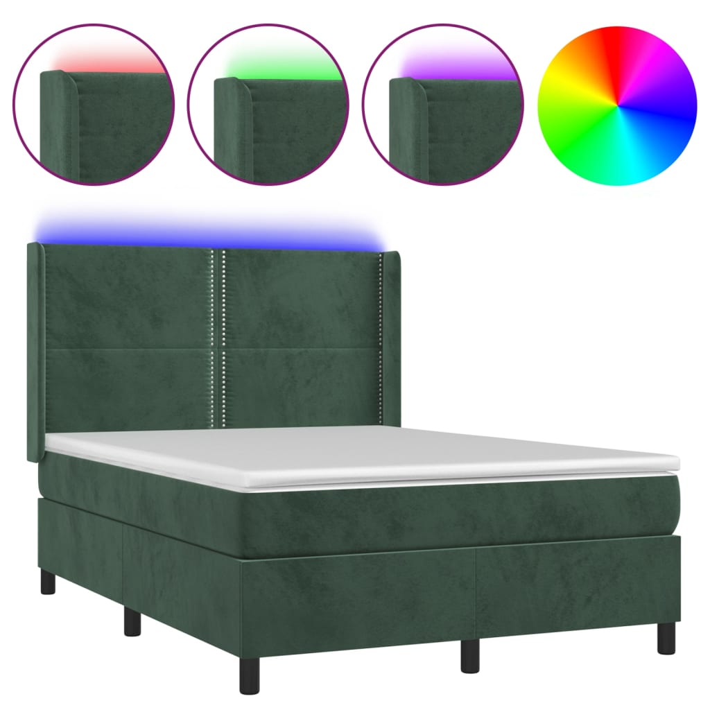 Letto a Molle con Materasso e LED Verde Scuro 140x200cm Vellutocod mxl 99420