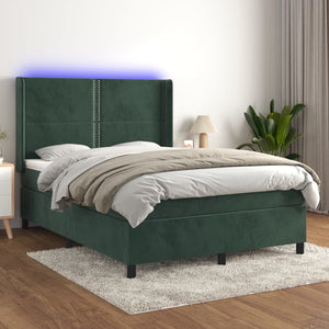 Letto a Molle con Materasso e LED Verde Scuro 140x200cm Vellutocod mxl 99420