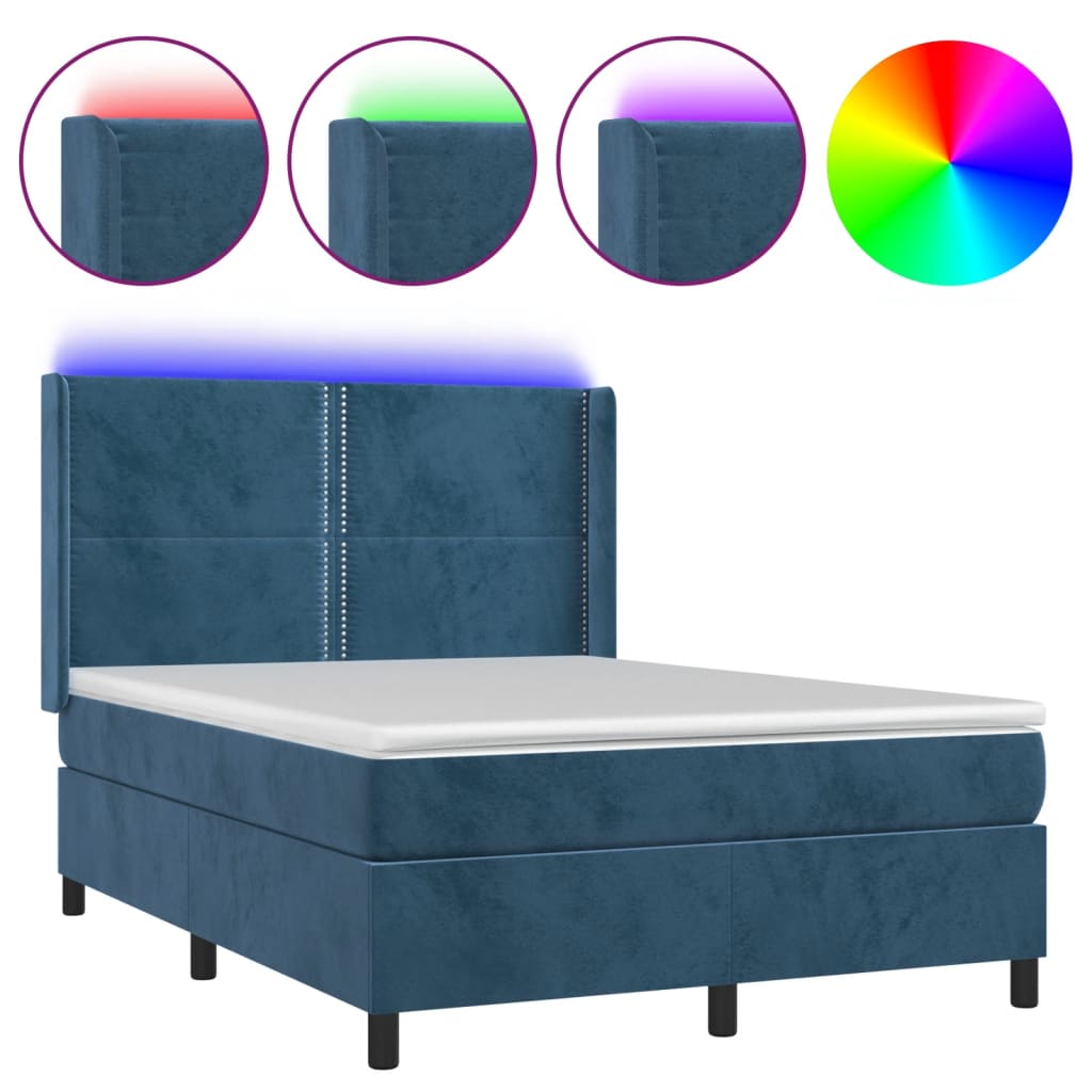 Letto a Molle con Materasso e LED Blu Scuro 140x200 cm 3139509