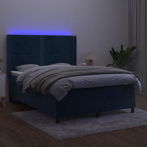 Letto a Molle con Materasso e LED Blu Scuro 140x200 cm 3139509