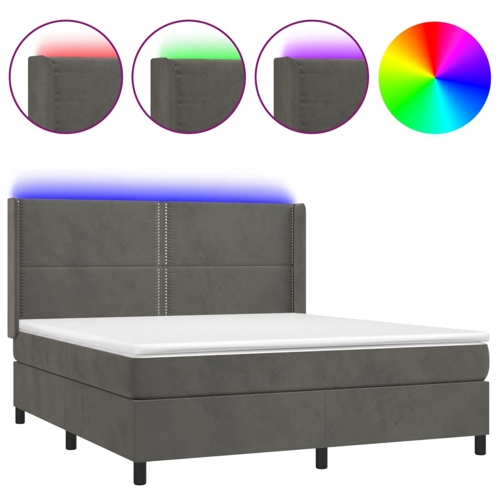 Letto a Molle con Materasso e LED Grigio Scuro 160x200 cmcod mxl 123375