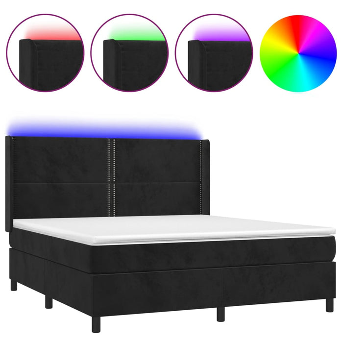 Letto a Molle con Materasso e LED Nero 160x200 cm in Velluto 3139513