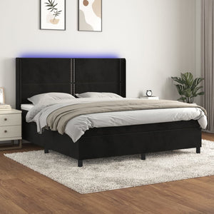 Letto a Molle con Materasso e LED Nero 160x200 cm in Velluto 3139513