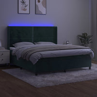 Letto a Molle con Materasso e LED Verde Scuro 160x200cm Velluto 3139514