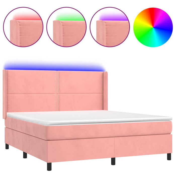 Letto a Molle con Materasso e LED Rosa 180x200 cm in Vellutocod mxl 99416