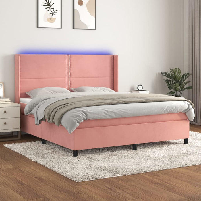 Letto a Molle con Materasso e LED Rosa 180x200 cm in Vellutocod mxl 99416