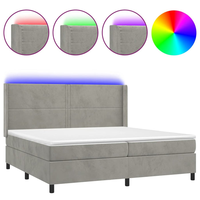 Letto a Molle Materasso e LED Grigio Chiaro 200x200 cm Velluto 3139523