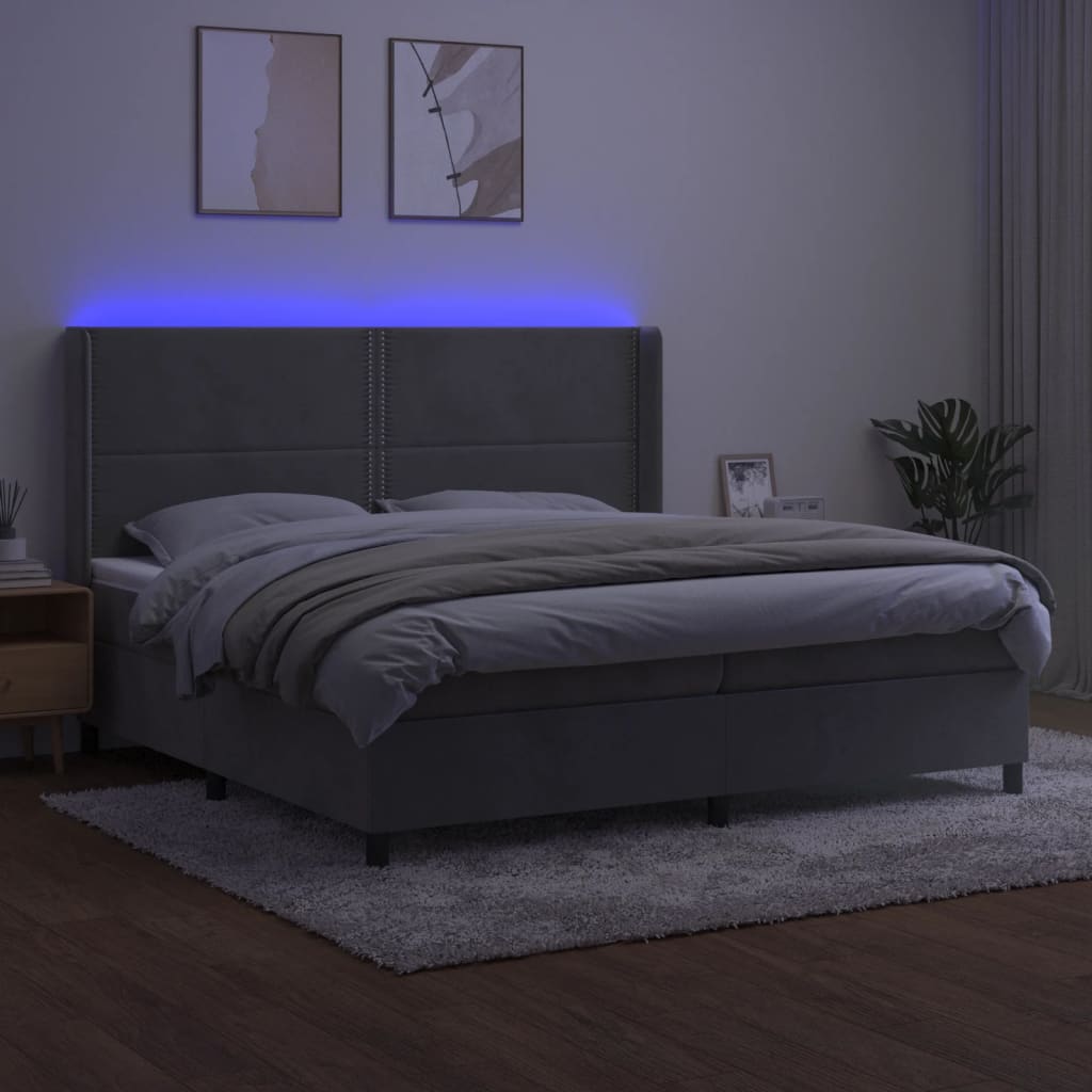 Letto a Molle Materasso e LED Grigio Chiaro 200x200 cm Velluto 3139523