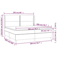 Letto a Molle Materasso e LED Grigio Chiaro 200x200 cm Velluto 3139523