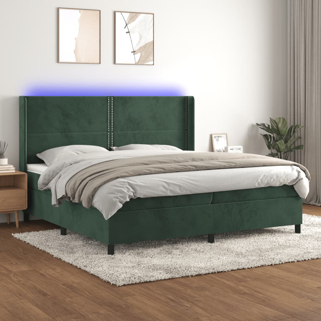 Letto a Molle con Materasso e LED Verde Scuro 200x200cm Velluto 3139526