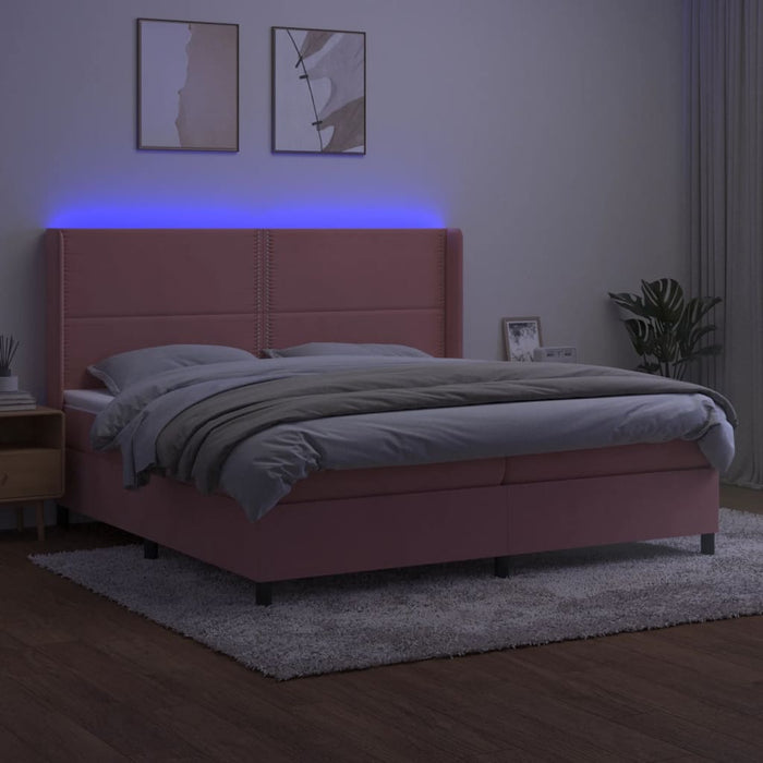 Letto a Molle con Materasso e LED Rosa 200x200 cm in Velluto cod mxl 33851