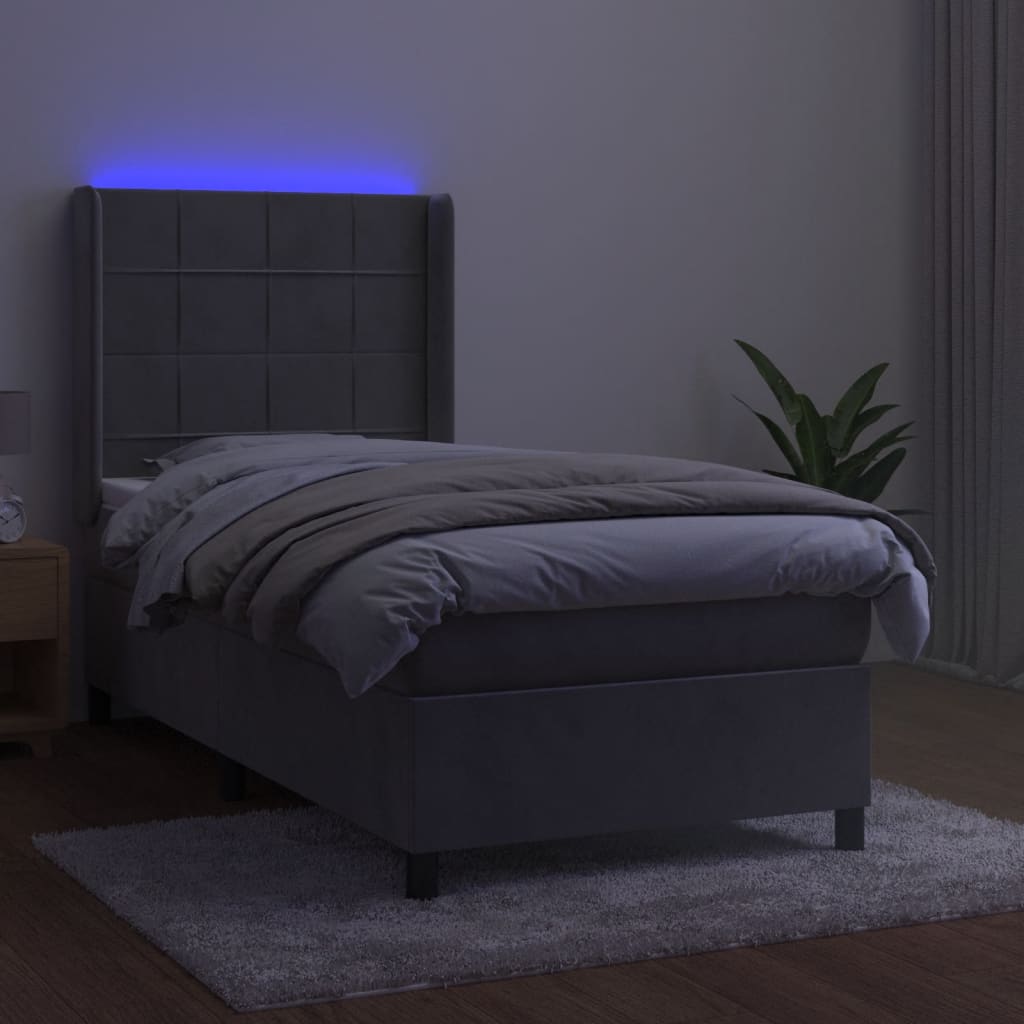 Letto a Molle Materasso e LED Grigio Chiaro 80x200 cm Velluto 3139529