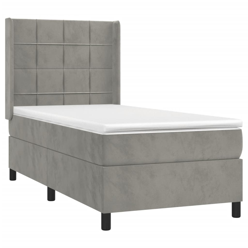 Letto a Molle Materasso e LED Grigio Chiaro 80x200 cm Velluto 3139529