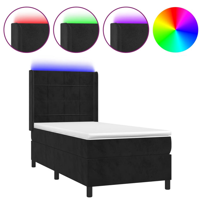 Letto a Molle con Materasso e LED Nero 80x200 cm in Velluto cod mxl 61803