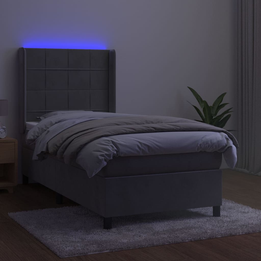 Letto a Molle Materasso e LED Grigio Chiaro 90x190 cm Velluto 3139535