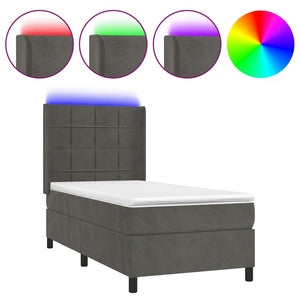 Letto a Molle con Materasso e LED Grigio Scuro 90x190cm Velluto cod mxl 72491