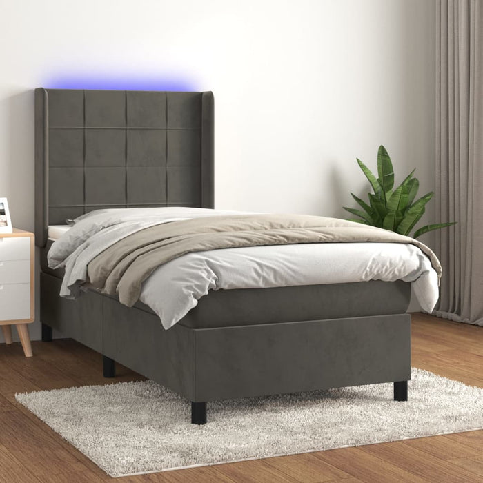 Letto a Molle con Materasso e LED Grigio Scuro 90x190cm Velluto 3139536