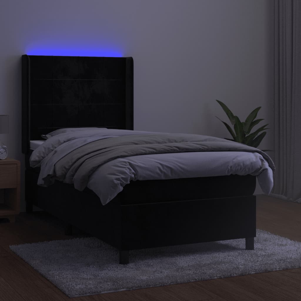 Letto a Molle con Materasso e LED Nero 90x200 cm in Velluto 3139543