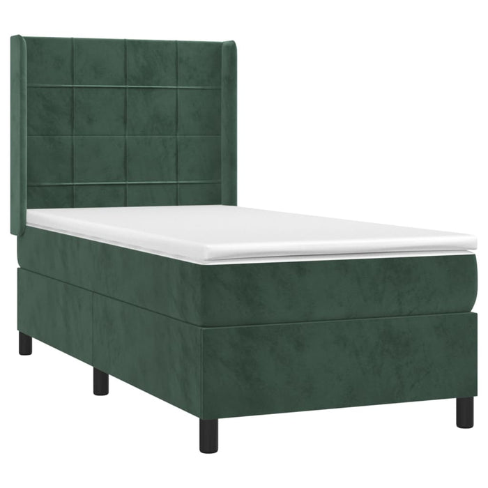 Letto a Molle con Materasso e LED Verde Scuro 90x200cm Velluto 3139544