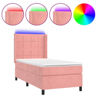 Letto a Molle con Materasso e LED Rosa 100x200 cm in Velluto 3139552