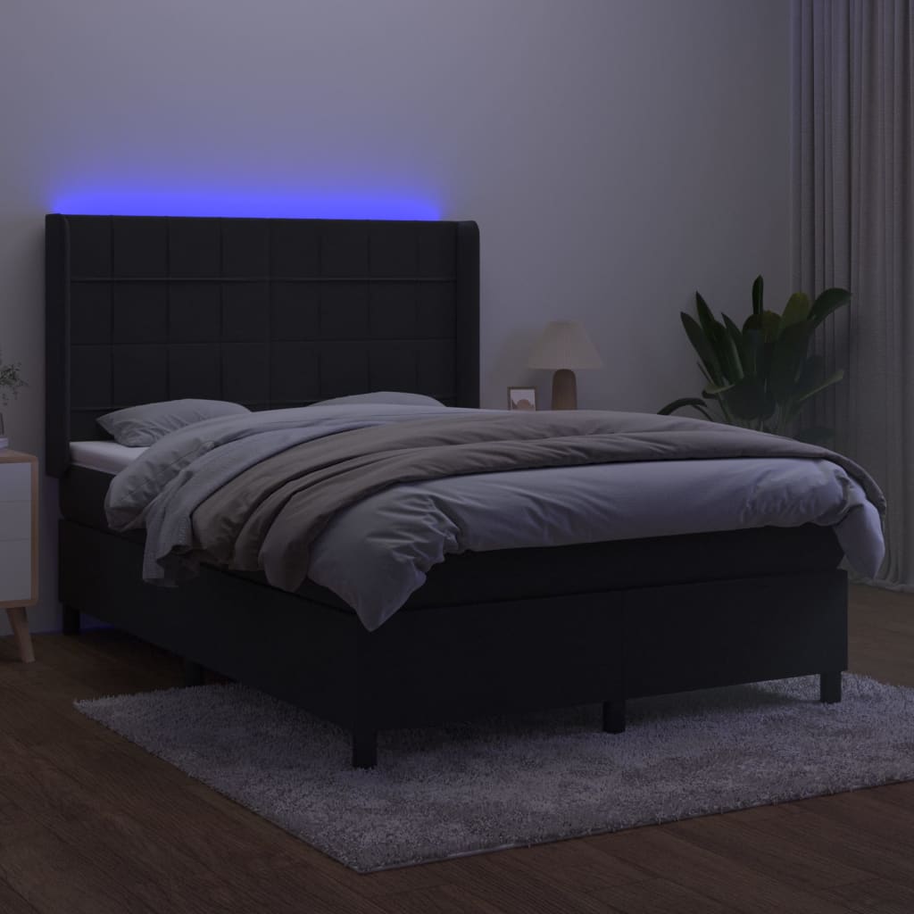 Letto a Molle con Materasso e LED Nero 140x190 cm in Vellutocod mxl 75439