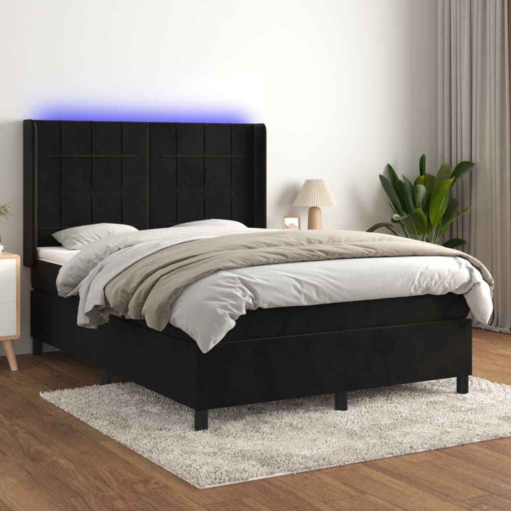 Letto a Molle con Materasso e LED Nero 140x190 cm in Vellutocod mxl 75439