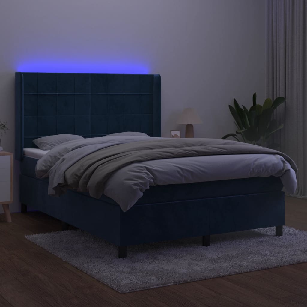 Letto a Molle con Materasso e LED Blu Scuro 140x190 cm 3139563