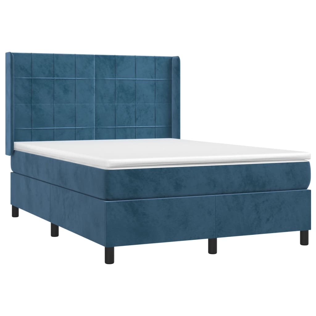 Letto a Molle con Materasso e LED Blu Scuro 140x190 cm 3139563