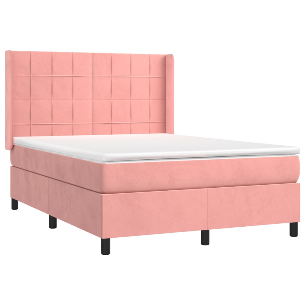 Letto a Molle con Materasso e LED Rosa 140x190 cm in Velluto 3139564