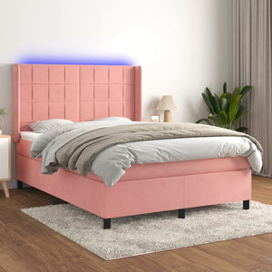 Letto a Molle con Materasso e LED Rosa 140x190 cm in Velluto 3139564