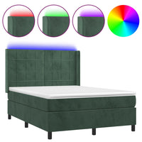 Letto a Molle con Materasso e LED Verde Scuro 140x200cm Vellutocod mxl 75440